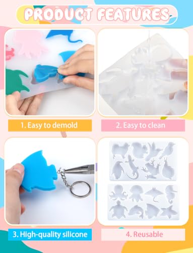 16 Style Marine Terrestrial Amphibious Animals Keychain Epoxy Mold | 24 Pcs Key Ring Accessory, Silicone Mold Keychain Making Mold for Epoxy Resin Casting Craft DIY Pendants Ornaments Gift - color: Animals white