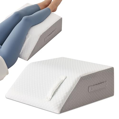 MEGCXIT Leg Pillow Elevation Blood Circulation, Leg Wedge for Elevation for Swelling, Leg Elevating Pillow for After Surgery, Memory Foam Foot Knee Pillow for Back Sleeping 23.6×16.8×8 Inch White/Grey - color: White/Grey, size: 23.6*16.8*8 Inch