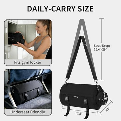Small Gym Bag for Women Men, 15L Sports Workout Bag with Wet Pocket and Yoga Mat Holder, Lightweight & Water-Resistant Mini Travel Duffle Bag (Black) - color: Black