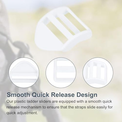 uxcell Plastic Ladder Slider Adjustable Buckles | Tension Lock Tri-Glides for Belt Backpack Straps Part Replacement - color: White, size: 3/4"