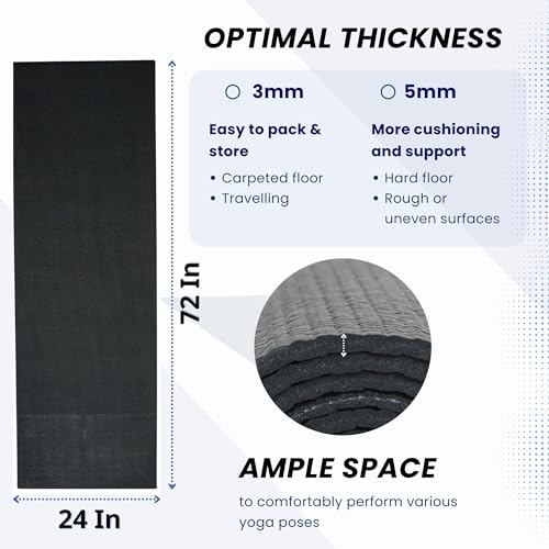 Everyday Yoga Deluxe Mat, Spacious 72"x24" Non-Slip, 3-5mm Extra Thick - color: Black, size: 3mm Thick