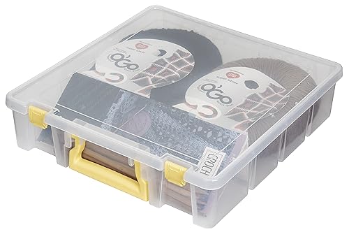 ArtBin Super Satchel 1-Compartment Craft Storage Box, Yellow Latches | One Open Compartment, 15.2 x 8 x 6.2 Inches, Secure Latches, Stackable, Clear Durable Polypropylene - color: Yellow