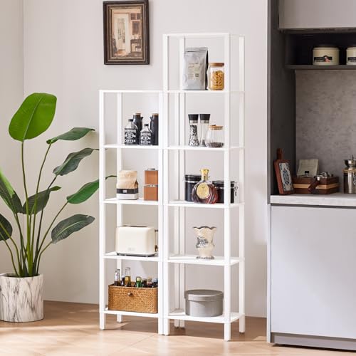 YUFAM 5 Tier Tall Narrow Bookshelf, Skinny Bookcase, Wooden Shelf, White - color: White, size: 5-Tier