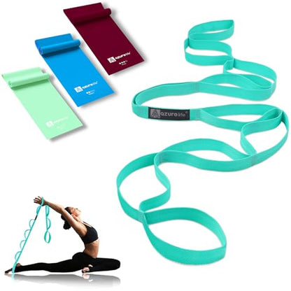 A AZURELIFE Flat Resistance Band Set (3 Pieces Total) Exercise Bands and Premium Durable Stretch Strap with Loops