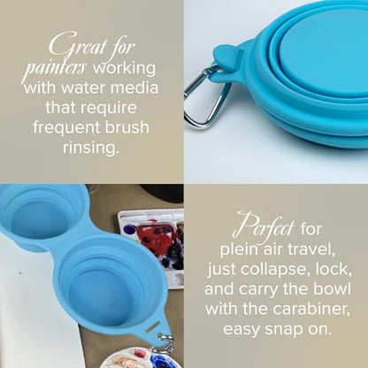 Silver Brush Limited Silver Essentials Paintbrush Water Bowl, 700ml/23.7oz | 2 Pack, Watercolor, Watermedia, Plein Air, Folds Into A Pouch, Reusable Artist Water Cup, Leak-proof, Silicone, Easy to Clean - size: Double 700ml