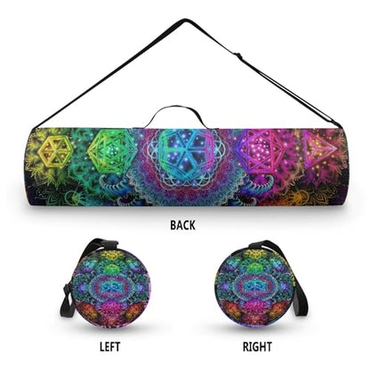 Spacious Extra Large Storage Yoga Mat Bag | Huge Capacity Mandala Gym Tote - Waterproof Wear-Resistant Carrier Strap Pilates - color: Neon Star Night