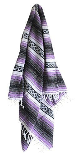 Del Mex Classic Mexican Blanket, Large Authentic Woven Falsa Throw (70"x50"), Artisan Southwest Décor for Beach, Yoga, Outdoors (Lavender) - color: Lavender