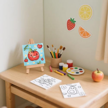 12 Packs Fruit Pre Drawn Canvas to Paint, Pre Printed Canvas for Painting, Pre Stretched Canvas Outline Painting Boards for Beginners, Students, Party Favors(4 * 4in) - color: Fruit