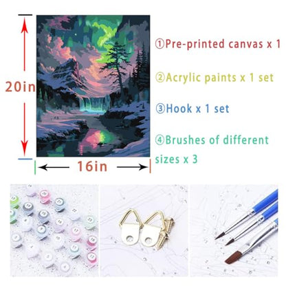 Lovepefe Snow Mountain Paint By Numbers Kit for Adults Beginner Waterfall Adult Paint By Number Kits On Canvas Mountain Oil Painting Kit for Adults Kits for Gift Home Wall Decor 16x20 Inch