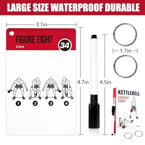 Kettlebell Cards for Women & Men-50 Kettlebell Workout Cards，Includes 2 Rings& Dry-Erase for Easy Organization-Home, Gym or Studio (Kettlebell) - color: Kettlebell