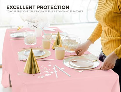 Utopia Kitchen Plastic Table Cloth Disposable (12 Pack - 54x108 Inch) Pink Rectangle Tablecloth Waterproof Stain Resistant Party Table Cover - color: Pink, size: 54X108 Inch - 12PC