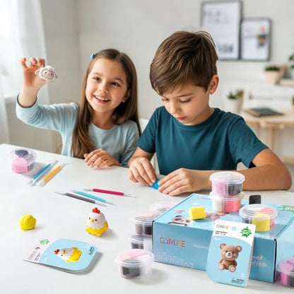 CLYMENE Air Dry Clay Kit for Kids, 12 Animals Modeling Clay with Accessory | Pre-portioned Clay, Includes Tools and Tutorials, Arts and Crafts Creative Toys, Boys and Girls, Ages 3+