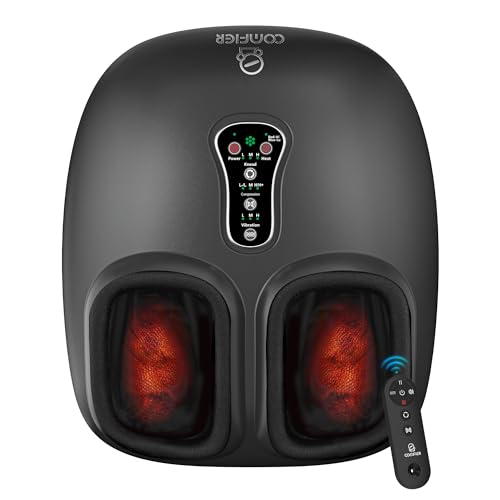Shiatsu Foot Massager with Heat, Birthday Gifts for Women, Remote Control | 2026 Upgraded Biger Size 13, for Neuropathy, Plantar Fasciitis Relief, 5 Compression Levels, 3 Kneading Speeds, 2 Heat Levels - color: Matte-black