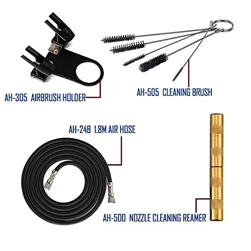 1/5HP Quiet Airbrush Compressor Kit – Dual-Action Gravity Airbrush with Holder, 5 Cleaning Brushes, 1 Reamer & 6FT Hose for Model Painting, Tattoo, Makeup
