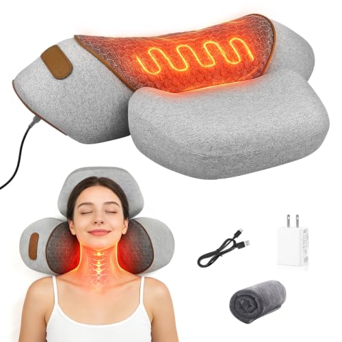 3-in-1 Neck Massager Pillow with Heat, Vibration & Gentle Traction - color: Gray