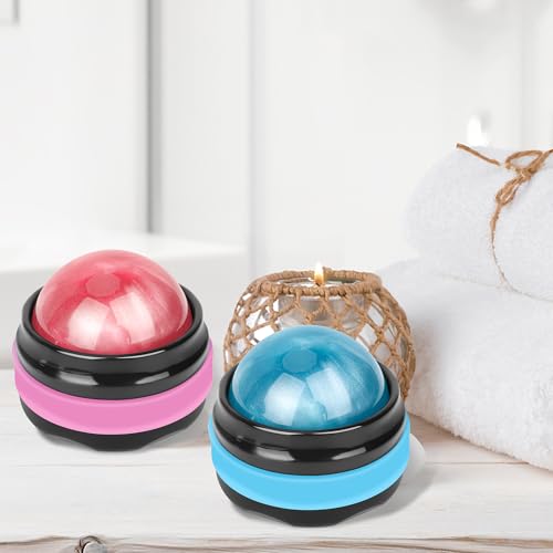 Coolrunner Massage Ball, 2-Pack Handheld Manual Roller Massager, Blue+Pink | Self Massage Therapy and Relax Full Body Tools, For Sore Muscles, Shoulders, Neck, Arms, Legs, Back, Foot, Body - color: Blue+pink
