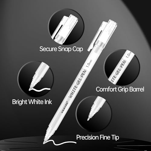 3 Pack White Gel Pens for Black Paper, Drawing, Highlighting, Journaling & Crafting – 1.0mm, 0.8mm, 0.5mm Fine Tip White Ink Pens, Smooth Flow, Waterproof, Non-Toxic - style: 3 sizes