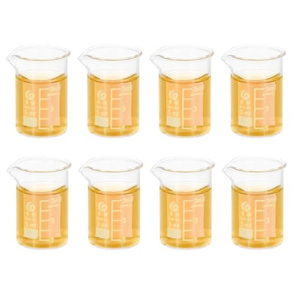 PATIKIL 5ml Low Form Measuring Cup, 8 Pcs 3.3 Borosilicate Glass Beaker Graduated Measuring Pitcher with Spout for Lab Experiment, Cooking and Baking, Clear