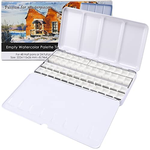 MYARTOOL Empty Watercolor Palette, Empty Watercolor Tin Palette Paint Case with 48 Watercolor Half Pans for DIY Travel Watercolor Palette, Sketching and Plein Air Painting - color: Colorful, size: 48 PCS Empty Half Pans