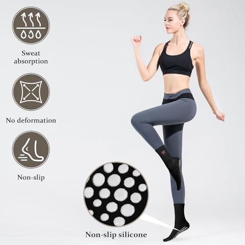 Women's Pilates Grip Socks, Ruffle Non Slip Bow Pattern Yoga Socks | Grippy, Frilly Trim, Embroidery, Crew Length, Soft Cotton, Arch Support, for Barre Ballet Dance Workout Hospital Home Gifts - color: C07-black (Red Bow)*2
