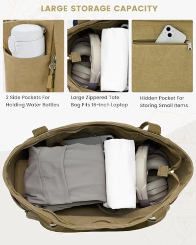 Gonex Yoga Mat Bag with Zipper Mat Carrier Canvas Gym Tote | Durable Canvas, Zipper Closures Prevent Slipping, Quick Access, Bottle Holder, Fits Yoga Blocks, Gym & Travel Use - color: Dark Khaki, size: Classic (15.5×5.5×14.5inch)