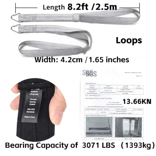 8.2ft 2.5m Aerial Straps Ropes Yoga Aerial Acrobatics Body Aerial Loop Trapeze Circus Apparatuses Equipment Three-Layer Straps 1 pairs - color: Light Grey