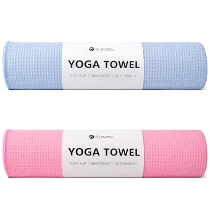 Eunzel 2 Pack Hot Yoga Towel, Non-Slip Yoga Mat Towel with Grip Dots Stickyfiber Sweat Absorbent Towel for Hot Yoga, Pilates and Workout 72" x 24", Blue/Pink - color: Blue/Pink