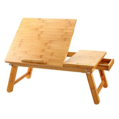 Nnewvante Bamboo Bed Tray with Tilting Top, Drawer 23.6 x 15.8in | Foldable Bamboo Bed Tray with Tilting Top and Drawer for Laptops, Meals, Books and Comfortable Use on Bed or Couch - color: Bamboo, size: 23.6"
