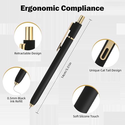 6Pcs Gel Pens-0.5mm Fine Point Black Ink with 3 Extra Refills, Soft Comfortable Grip,Smooth Fluent Writing,Retractable Design for Men Journal,Business Office and Nurse Note Taking(Black) - color: Black