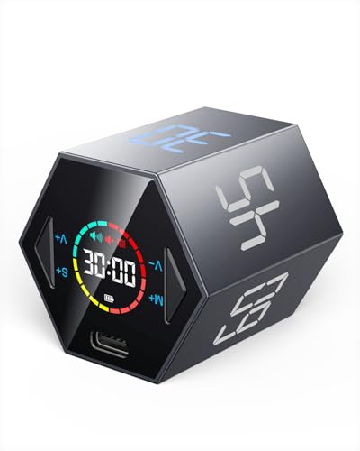 Ticktime T6 Pomodoro Timer Cube for Focus, Study, Work, Task, ADHD, Kitchen | Pomodoro Timer,Quick Flip 5/15/25/30/45/60min Countdown, Custom Timer & Stopwatch, 3 Reminder Options, Flip to Pause & Resume