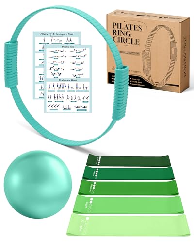 SUBCULTUREPICK Pilates Ring, Silicone Magic Pilates Rings, Lightweight & Durable Flexible Fitness Circle Exercise Equipment for Toning Arms, Thighs,Legs, Core,Yoga & Physical Therapy - color: Teal-Kit