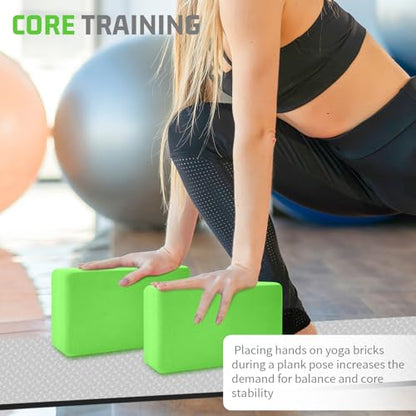 biguphate 2 Pack Yoga Blocks, 3"x6"x9" Rounded Edges Non-Slip, Yoha Bricks | Supportive Latex Free, Lightweight Ideal Pilates Block for Pilates Meditation Balance Stretching Deep Poses - color: Green