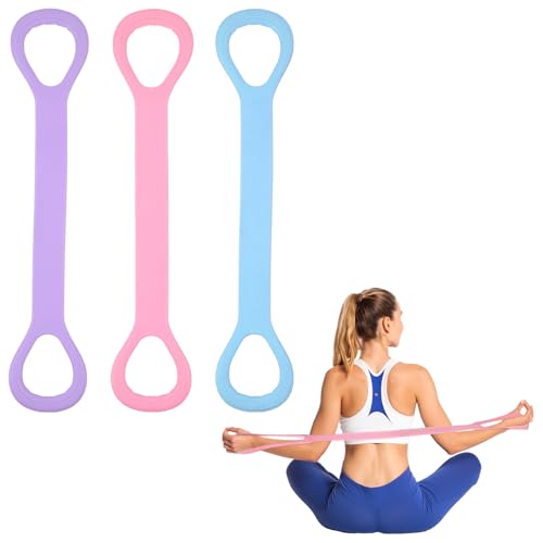 3 Pcs Resistance Bands, Figure 8 Resistance Bands with Handles, Elastic Exercise Band for Yoga Pilates Arm Back Shoulder Training Portable Workout Equipment for Home Gym Travel