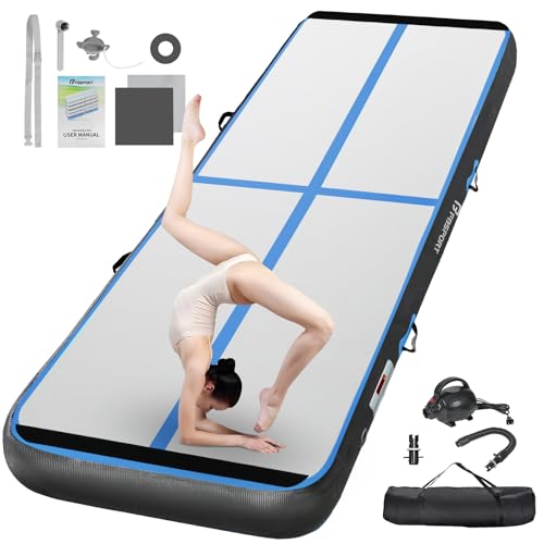 FBSPORT Inflatable Air Gymnastics Mat Training Mats 4/8 inches Thickness Gymnastics Tracks for Home Use/Training/Cheerleading/Yoga/Water with Pump - color: Black Blue, size: 10ft*3.3ft*4in(3*1*0.1m)