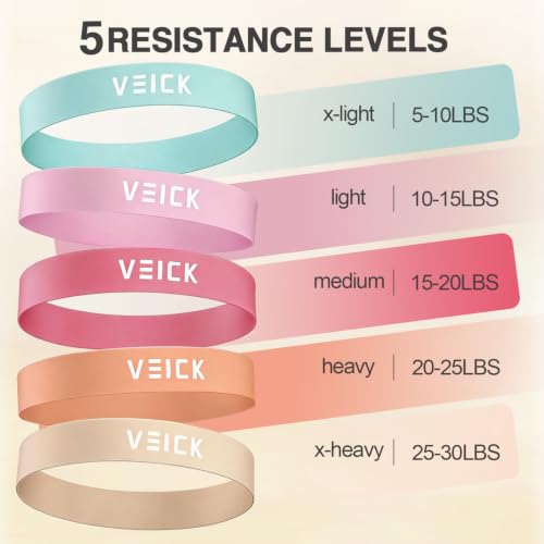 VEICK 5-Level Resistance Loop Bands Set for Strength Training & Pilates - color: Light Pink