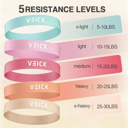 VEICK 5-Level Resistance Loop Bands Set for Strength Training & Pilates - color: Light Pink