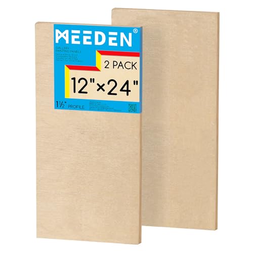 MEEDEN Unfinished Wood Canvas Board:12x24 Canvas Panel Pack of 2 | 1-1/2" Deep Wooden Panel Board, Blank Cradled Wood Art Board for Painting - Rectangle - size: 12"x24"- 2 Pack