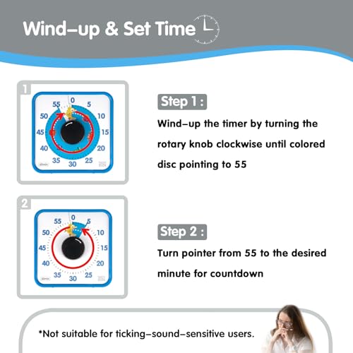 Visual Timer 7.5 inch, 60-Minute Countdown Timer for Kids Classroom Teaching Tool Office Meeting, Mechanical Countdown Clock for Exam Time Management Magnetic Kitchen Timer with Fish Pattern, Blue - color: Hungry Blue Fish