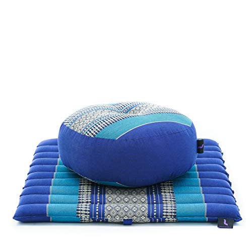 Leewadee Meditation Cushion Set – 1 Small Zafu Yoga Pillow and 1 Small Roll-Up Zabuton Mat Filled with Kapok - color: Sf28 - Blue
