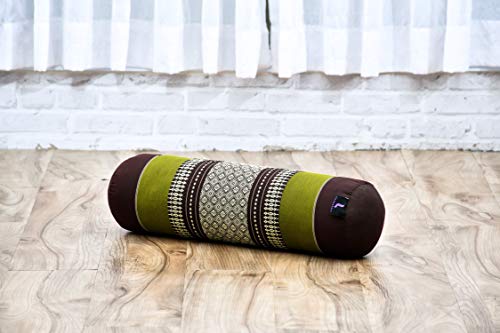 Leewadee Small Yoga Bolster – Shape-Retaining Cervical Neck Roll, Tube Pillow for Comfortable Reading, Kapok Filling, 22 x 6 x 6 inches - color: Sf20 - Brown, Green