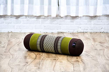 Leewadee Small Yoga Bolster – Shape-Retaining Cervical Neck Roll, Tube Pillow for Comfortable Reading, Kapok Filling, 22 x 6 x 6 inches - color: Sf20 - Brown, Green