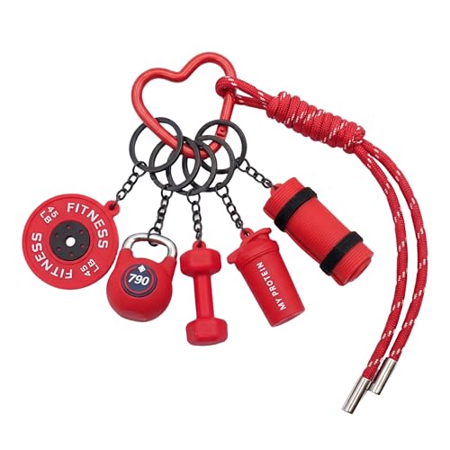 Gym Keychain Motivational Fitness Accessories with Dumbbell Kettlebell Barbell Yoga Mat Charms Weightlifting Keyring - color: Red