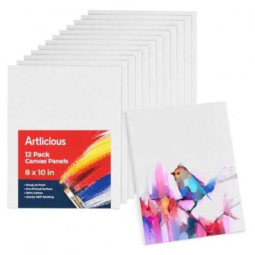 Artlicious Canvases for Painting 12 Packs - 8 x 10” Blank Canvas 100% Cotton Painting Canvas Panels for Acrylic, Oil & Watercolor Paint for Canvas Painting - size: 8x10" - 12Pcs
