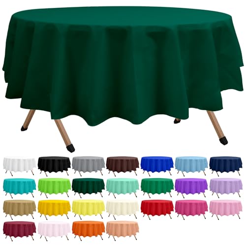 2 Pack Hunter Green Premium Plastic Tablecloth Round 84 Inches Reusable Forest Green Decorative Table Cover for Dining, Wedding, Party, Indoor and Outdoor use - color: B04 Hunter Green, size: Round 84"