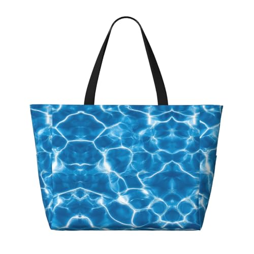 Large Beach Bag for Women Waterproof Foldable Travel Shoulder Tote Bag with Pocket for Weekender Pool Vacation - color: Water Blue