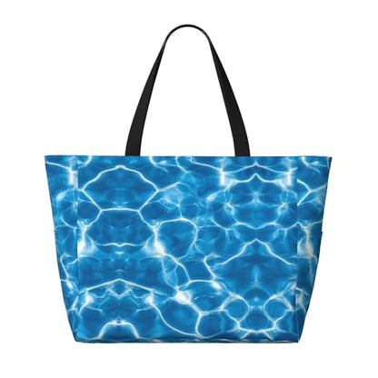 Large Beach Bag for Women Waterproof Foldable Travel Shoulder Tote Bag with Pocket for Weekender Pool Vacation - color: Water Blue