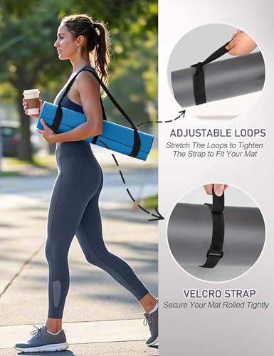 Yoga Mat Carrier Strap - Adjustable Thick and Wide Strap for Carrying Mat or Stretching - color: Haze Blue