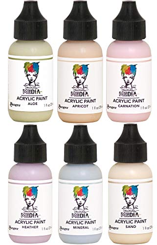Dina Wakley - 2019 Heavy Body Acrylic Paints - One Ounce Bottles - Aloe, Apricot, Carnation, Heather, Mineral & Sand - 6 Bottle Set