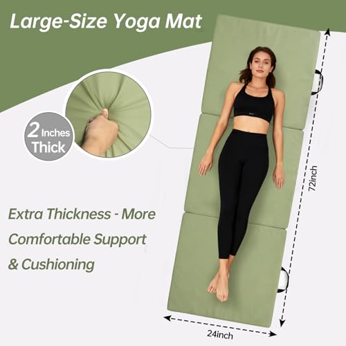 Foldable Yoga Mat, 2" Fitness Mats, Extra Thick & Non-Slip - color: Green