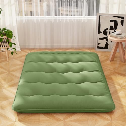 GIANTEX Japanese Floor Mattress, 4 Inch Futon Mattress with Washable Cover & Storage Bag, Foldable Roll up Tatami Mat, Portable Sleeping Pad for Camping, Dormitory, Green, Full - color: Green, size: Full